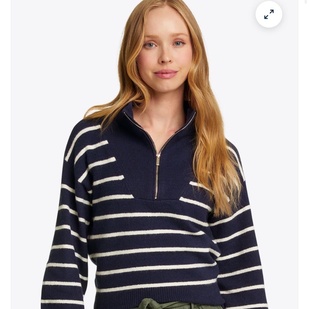 Draper James Navy Mariner Striped Quarter Zip Women's Sweater